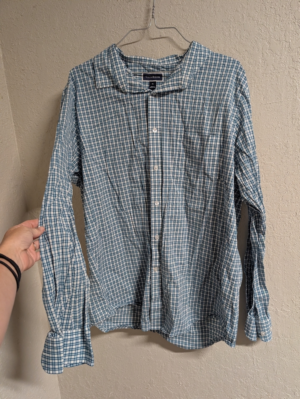 Club Room Blue Plaid Long-Sleeve Button-Up Shirt XL Casual Indie Basic Office